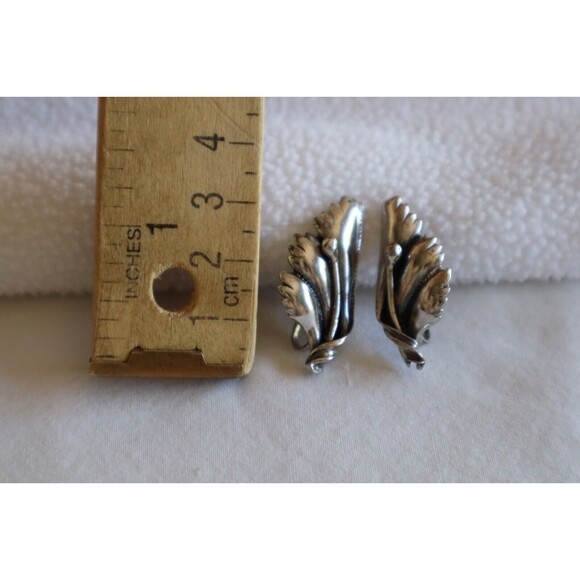 Vintage Sterling Silver Leaf Flower Petal Swirl Screw Back Earrings 1.25" - Picture 10 of 10